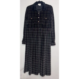 Jones New York Velvet Maxi Dress Home Gown Christmas Dark Plaid Size M Vintage
